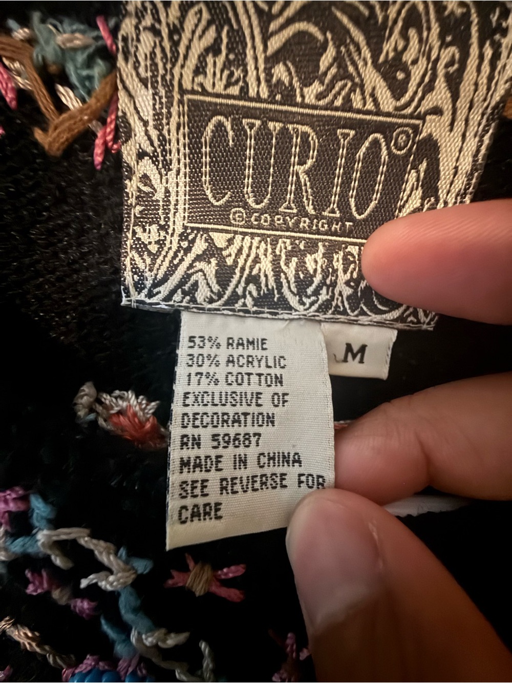Curio black embroidered cardigan sz M - Picture 6 of 12